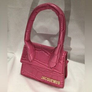Jacquemus Rose Pink Croc-Embossed Mini Bag with Gold Logo